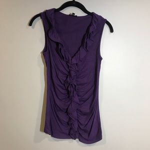 Express Purple V-Neck Sleeveless Ruffle Top